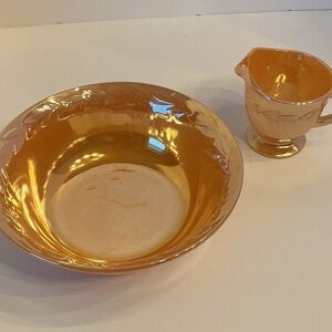 Vintage Fire King Peach Lustre LAUREL PATTERN BOWL AND CREAMER